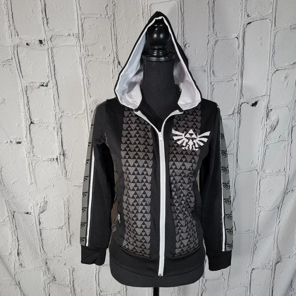 DIFUZED Official Legend of Zelda Women's Zipper Hoodie Black White Game Unisex S